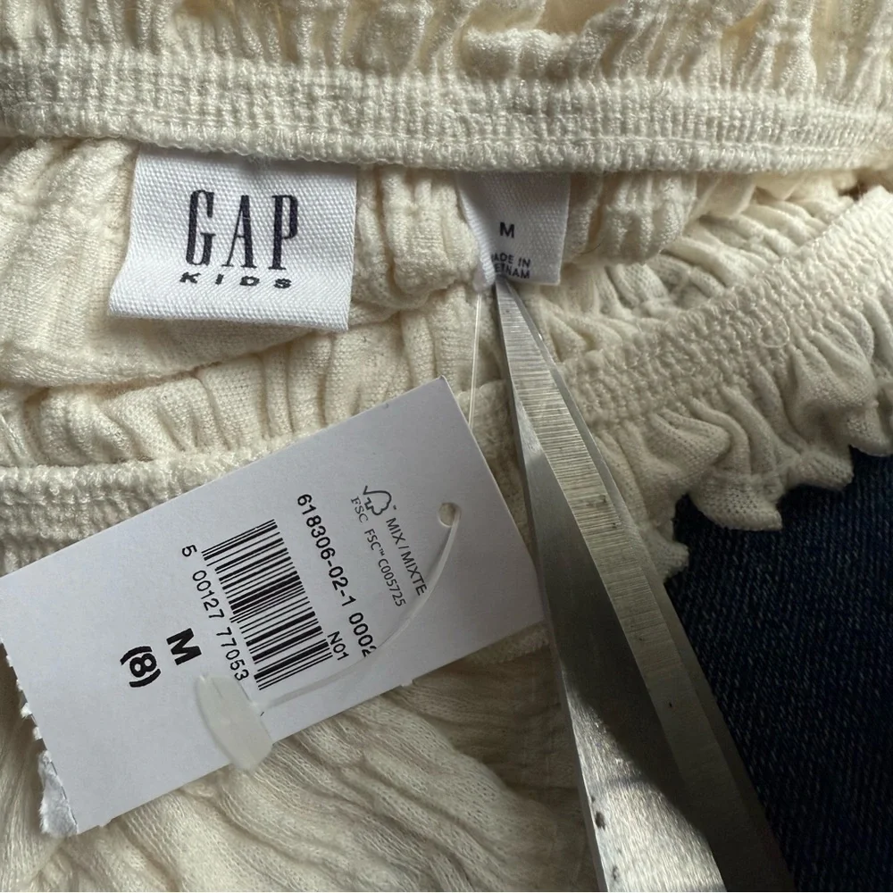 Gap Kids Crinkle Peplum Top Size 8 Ivory Long Sleeve Shirt Peasant stretch